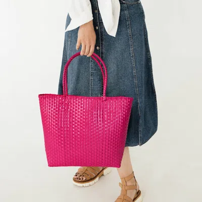 Fashnzfab Basket Weave Tote Bag / Shoulder Bag In Pink