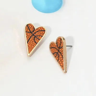 Fashnzfab Basketball Heart Stud Earrings In Orange