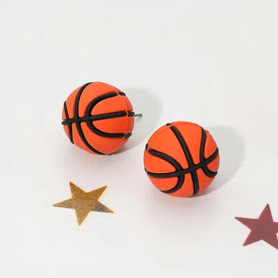 Fashnzfab Basketball Stud Earrings 0.8" X 0.9" In Red