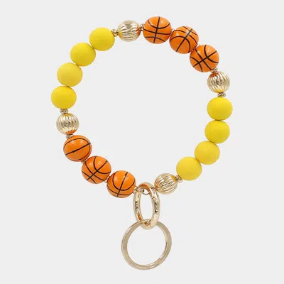 Fashnzfab Basketball Wood Ball Accented Beaded Keychain / Bracelet Yellow In Orange