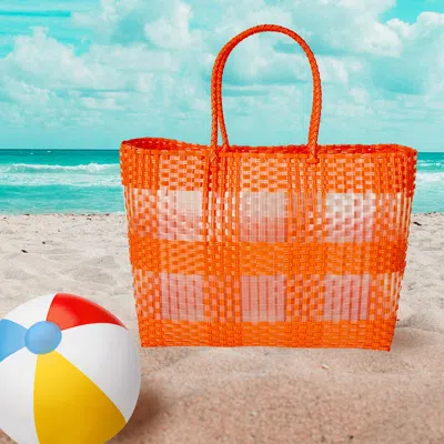 Fashnzfab Basketry Weave Tote Bag / Shoulder Bag In Orange