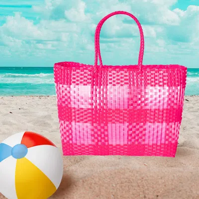 Fashnzfab Basketry Weave Tote Bag / Shoulder Bag In Pink