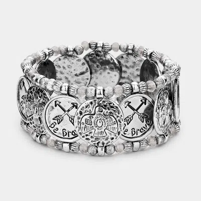 Fashnzfab Be Brave Arrow & Aztec Bird Disc Stretch Bracelet In Multi