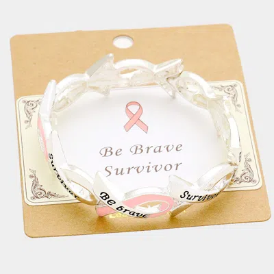 Fashnzfab Be Brave Survivor Pink Ribbon Stretch Bracelet Antique Silver, Pink In Multi