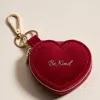 Fashnzfab Be Kind Embroidered Heart Shaped Travel Jewelry Case Keychain Bag Charm In Red