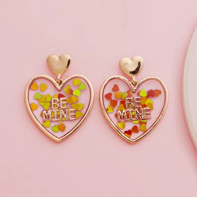 Fashnzfab Be Mine Message Glittered Enamel Heart Dangle Earrings In Red