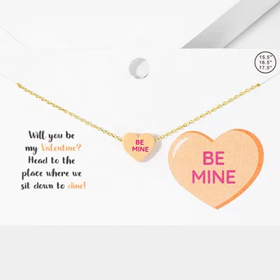 Fashnzfab Be Mine Message Heart Pendant Necklace - Peach In Pink