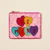Fashnzfab Be Mine Message Heart Seed Beaded Sequin Mini Pouch Bag In Pink
