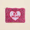 Fashnzfab Be Mine Message Heart Sequin Seed Beaded Mini Pouch Bag In Multi