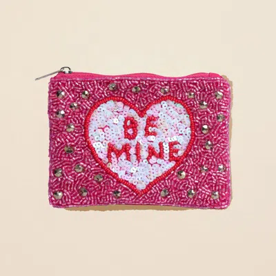 Fashnzfab Be Mine Message Heart Sequin Seed Beaded Mini Pouch Bag In Pink