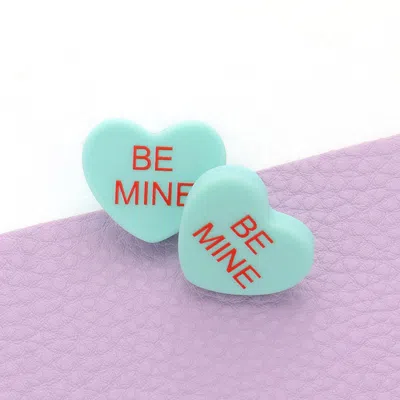 Fashnzfab Be Mine Message Heart Stud Earrings - Blue