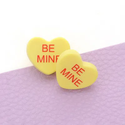 Fashnzfab Be Mine Message Heart Stud Earrings - Yellow