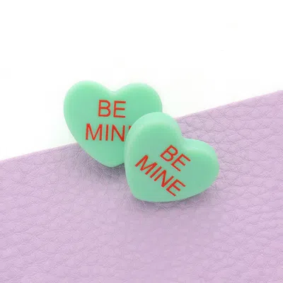 Fashnzfab Be Mine Message Heart Stud Earrings In Green