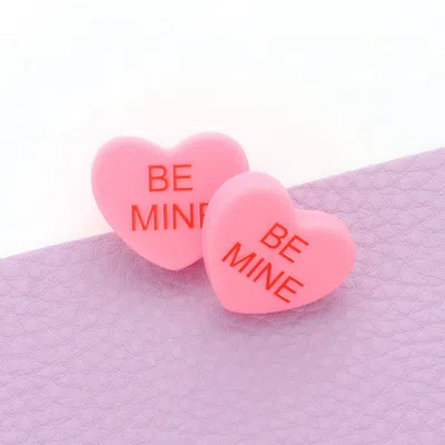 Fashnzfab Be Mine Message Heart Stud Earrings Pink