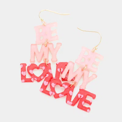 Fashnzfab Be My Love Glittered Resin Message Link Dangle Earrings - Pink