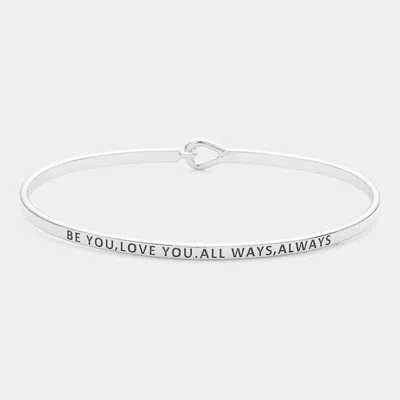 Fashnzfab Be You, Love You Brass Thin Metal Hook Bracelet Rhodium In Metallic