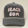 Fashnzfab Beach Bum Message Embroidered Mesh Back Trucker Hat In Gray