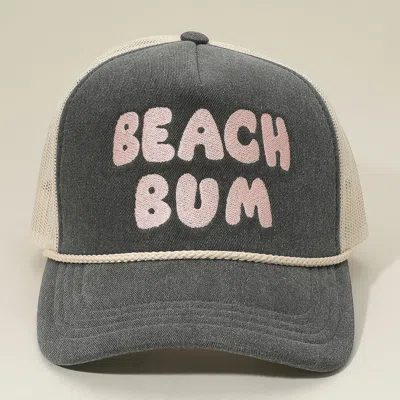 Fashnzfab Beach Bum Message Embroidered Mesh Back Trucker Hat In Gray