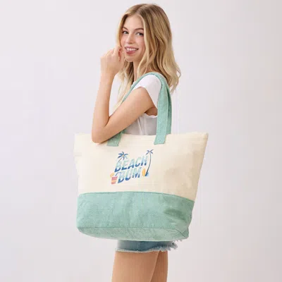 Fashnzfab Beach Bum Message Terry Tote Bag In Green
