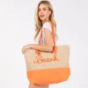 Fashnzfab Beach Message Embroidered Rope Handle Crochet Fabric Tote Bag / Beach Bag In Orange