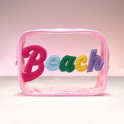 Fashnzfab Beach Message Transparent Pouch Bag / Organizer In Pink