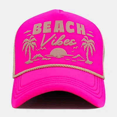 Fashnzfab Beach Vibe Palm Tree Embroidered Mesh Back Trucker Hat In Pink