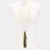 Fashnzfab Bead Accented Gold Metallic Leatherette Tassel Necklace In Multi