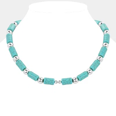 Fashnzfab Bead Accented Turquoise Necklace In Blue