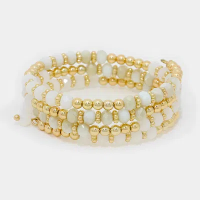 Fashnzfab Bead Coil Bracelet In Gold