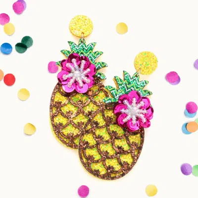 Fashnzfab Bead Embellished Glittered Pineapple Dangle Earrings - Yellow In Multi