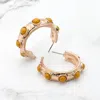 Fashnzfab Bead Embellished Hammered Metal Hoop Earrings In Gold