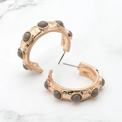 Fashnzfab Bead Embellished Hammered Metal Hoop Earrings In Gray