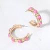 Fashnzfab Bead Embellished Hammered Metal Hoop Earrings In Pink