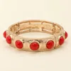 Fashnzfab Bead Embellished Hammered Metal Stretch Bracelet In Brown