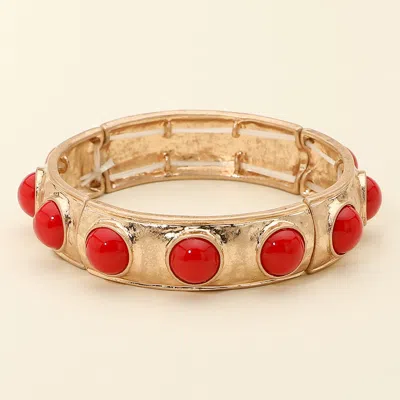 Fashnzfab Bead Embellished Hammered Metal Stretch Bracelet In Brown