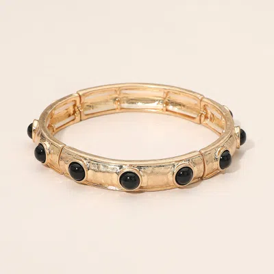 Fashnzfab Bead Embellished Hammered Metal Stretch Bracelet In Black