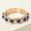 Fashnzfab Bead Embellished Hammered Metal Stretch Bracelet Blue In Blue