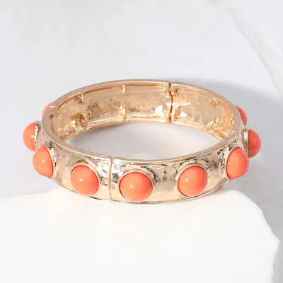 Fashnzfab Bead Embellished Hammered Metal Stretch Bracelet In Gold