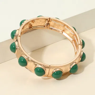 Fashnzfab Bead Embellished Hammered Metal Stretch Bracelet Green