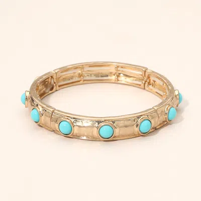 Fashnzfab Bead Embellished Hammered Metal Stretch Bracelet In Multi