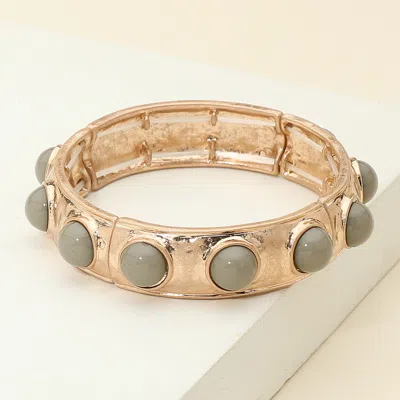Fashnzfab Bead Embellished Hammered Metal Stretch Bracelet In Silver