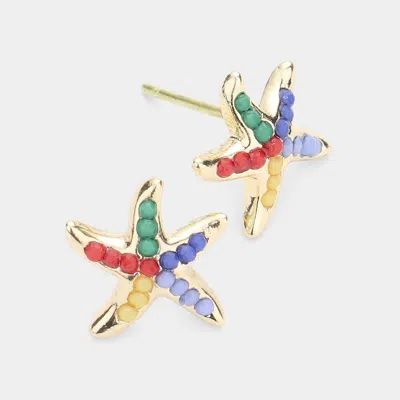 Fashnzfab Bead Embellished Metal Starfish Stud Earrings In Multi