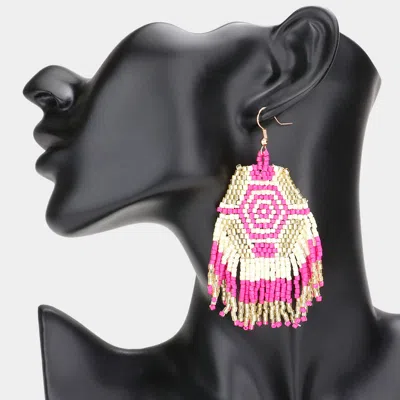Fashnzfab Bead Fringe Dangle Earrings In Pink