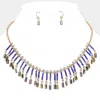 Fashnzfab Bead Fringe Fan Bib Necklace In Metallic