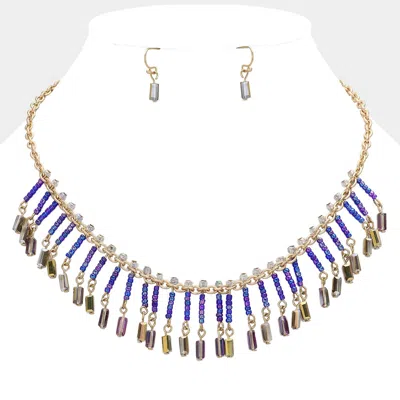 Fashnzfab Bead Fringe Fan Bib Necklace In Metallic