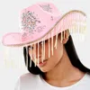 Fashnzfab Bead Fringed Stone Embellished Hat In Pink
