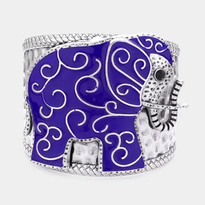 Fashnzfab Bead Pointed Enamel Metal Elephant Cuff Bracelet Blue