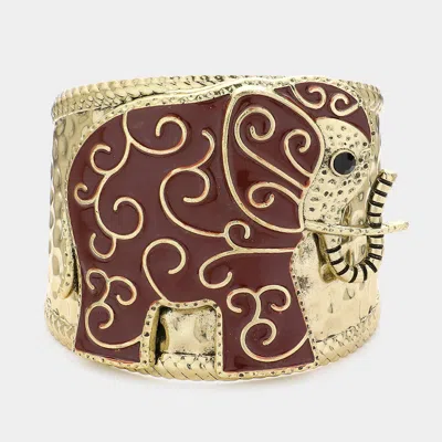 Fashnzfab Bead Pointed Enamel Metal Elephant Cuff Bracelet Brown