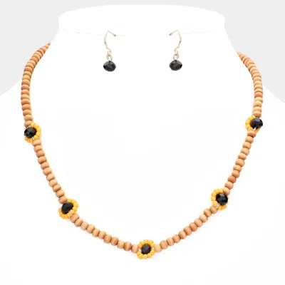 Fashnzfab Bead Pointed Wood Necklace In Gold