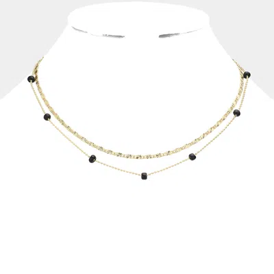 Fashnzfab Bead Station Double Layered Necklace In Gold